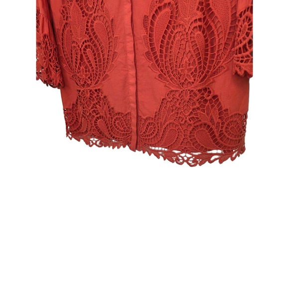 NWT Chicos Burnt Orange Lace Detail 3/4 Length Sleeves Button Front Top Size 2 - Picture 14 of 16